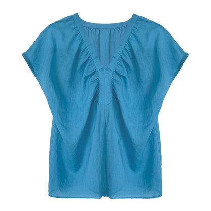 Linen korean style flutter sleeve v-neck blouse - new summer collection, unique design shirt