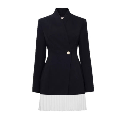 ins style mini suit skirt, new temperament high-end jacket pleated skirt waist women's top