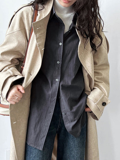 Oxford cloth classic oversized long sleeve shirt - women's spring commute, effortless outerwear, casual shirt jacket