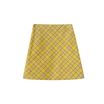 High waist classic plaid a word skirt women