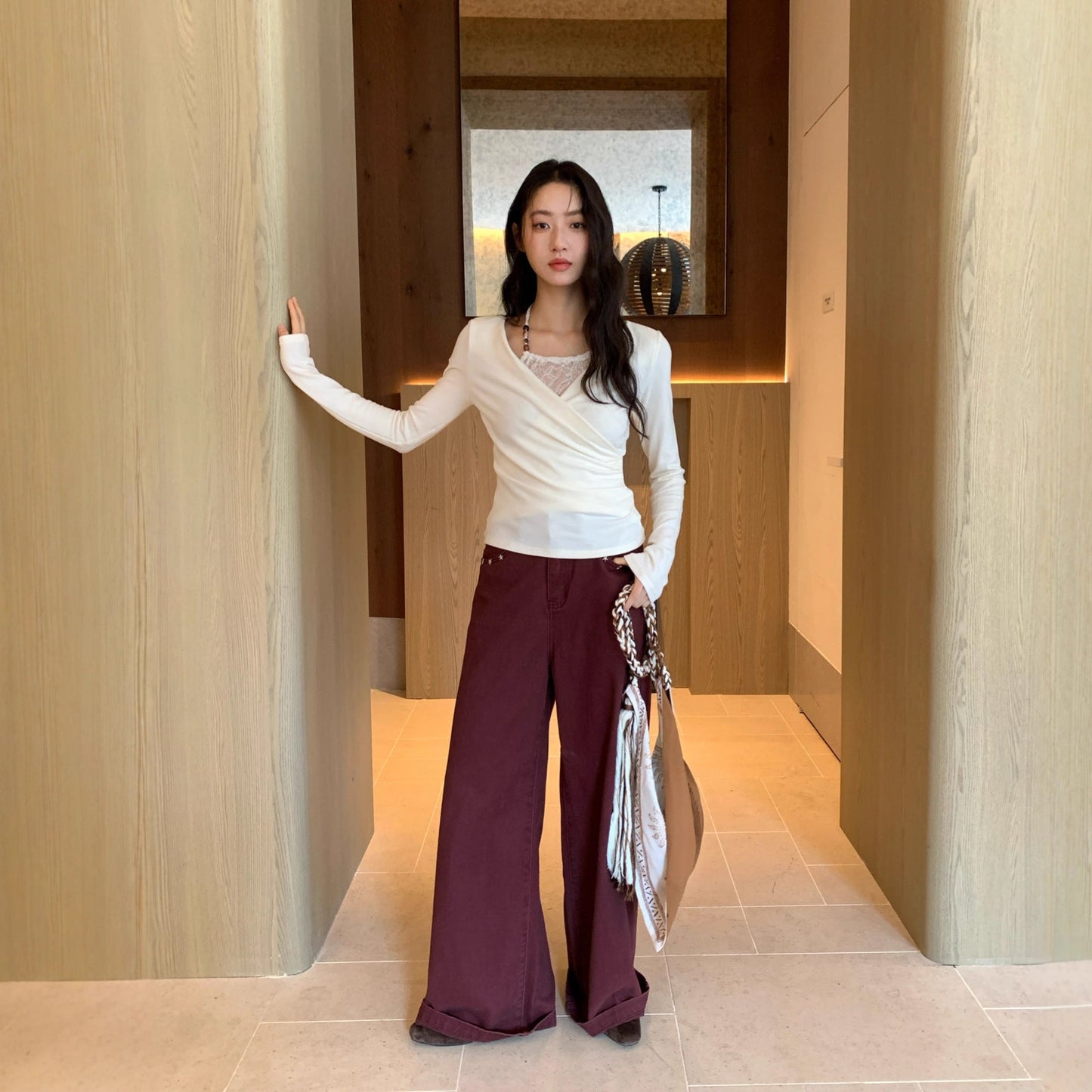 Casual simple floor mopping long loose wide-leg mid-rise jeans women
