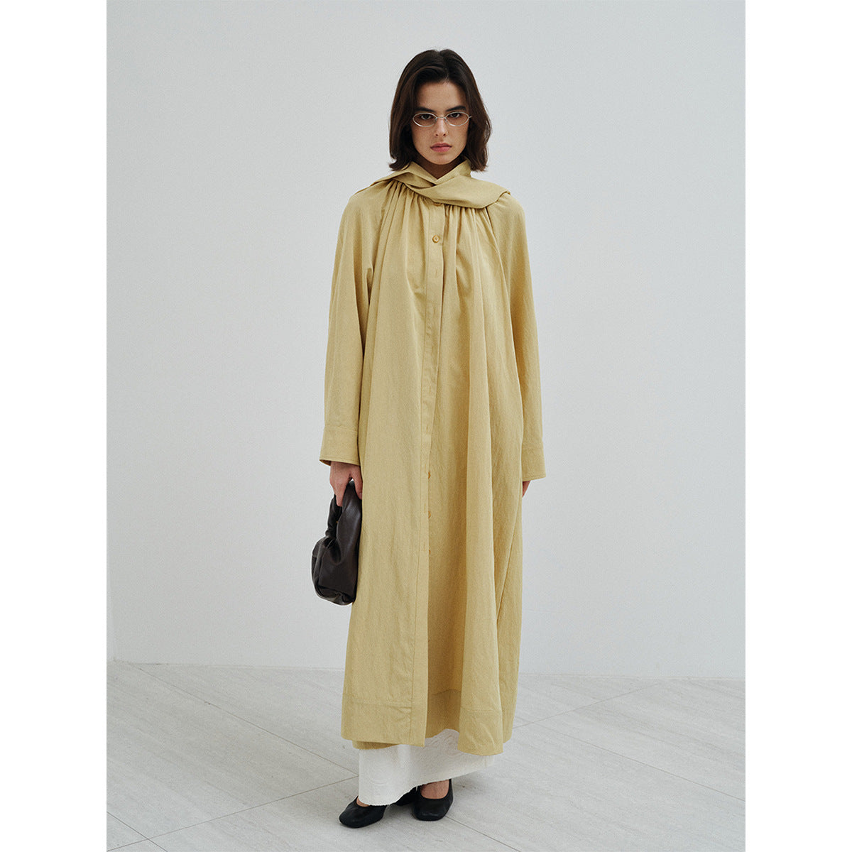 Spring commuting design sense Tencel streamer collar sense long trench coat