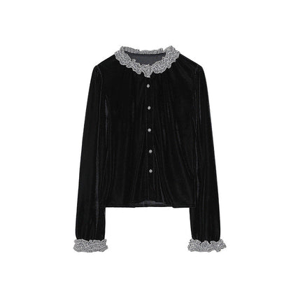 A niche design long-sleeved fungus velvet top