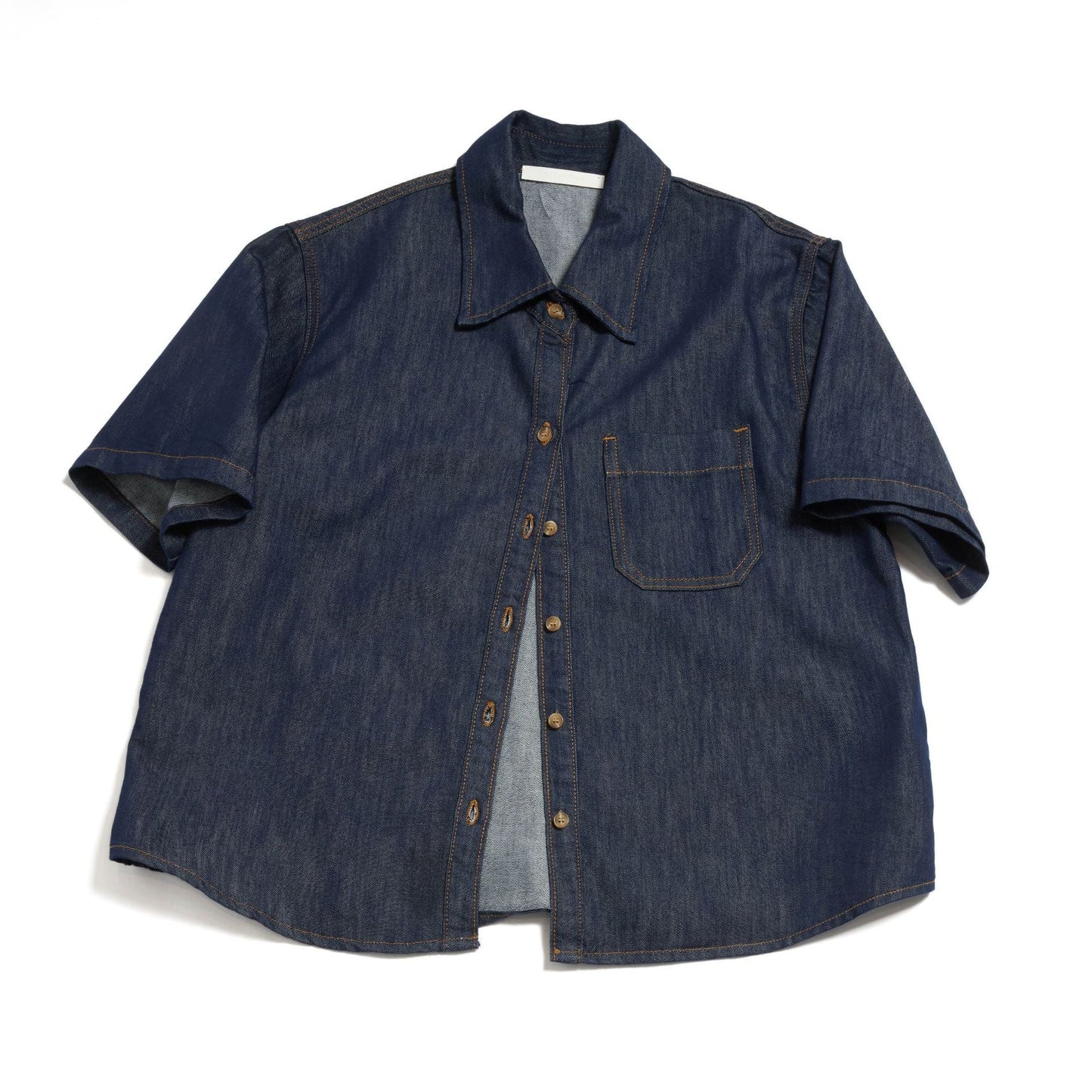 Summer new casual lapel tencel cotton patch bag versatile skin-friendly denim short-sleeved shirt