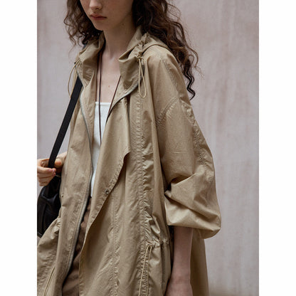 Coated Easy Silhouette Windbreaker Jacket Autumn Simple Versatile Casual Commuter Long Sleeves