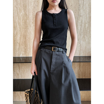 Button camisole women's spring and summer new arrival sleeveless slimming look bottom shirt threaded fashionable half button tops