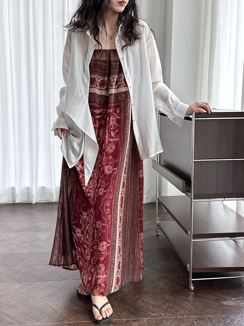 French hem strap-up Tencel acetate sunscreen shirt women's summer new light and thin long-sleeved shawl