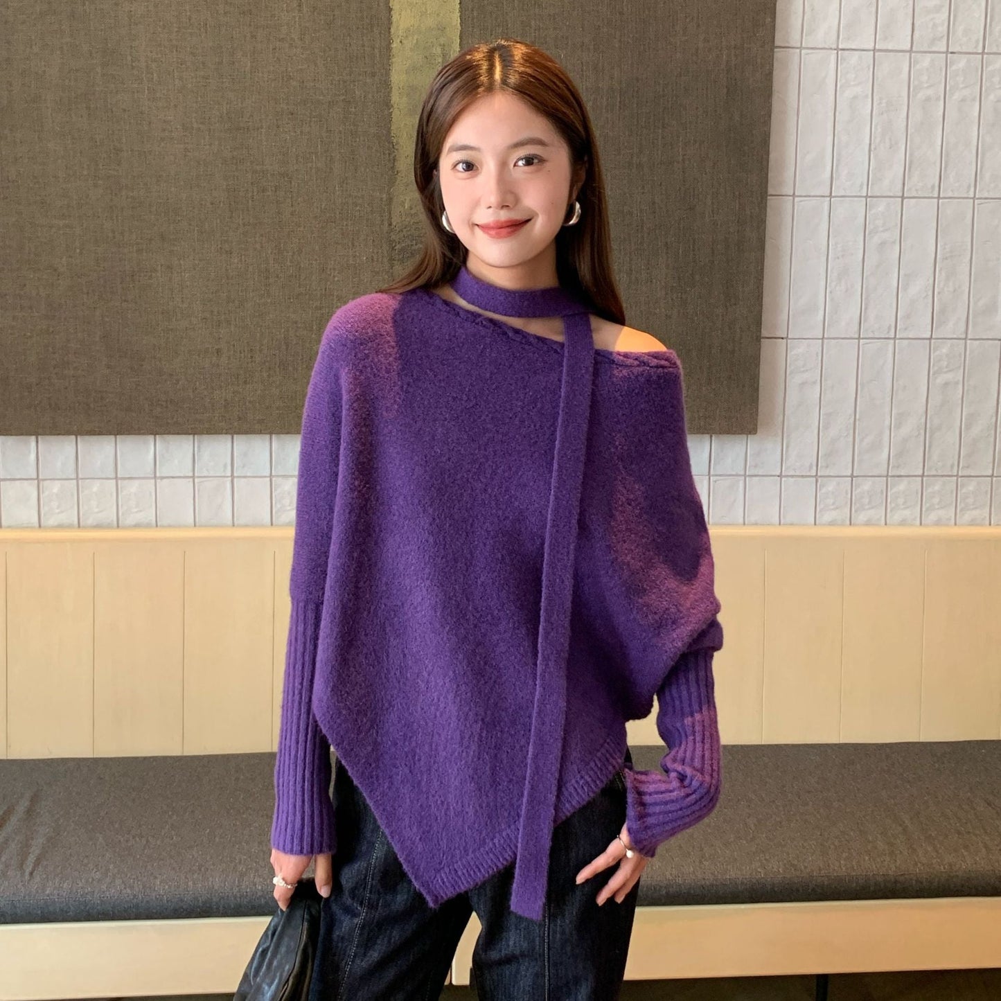 Five-color sweater lazy wind streamer scarf loose irregular two wear