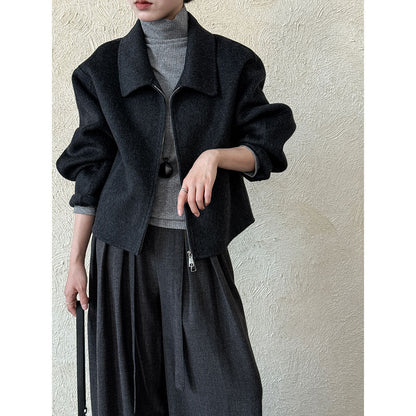 Lapel double-sided wool woolen coat women's autumn and winter new short high-end zipper coat