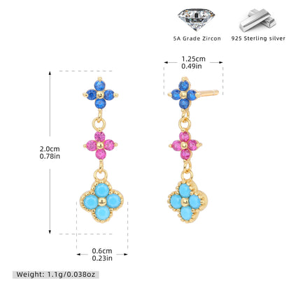 925 Sterling Silver Stud Earrings Color Zirconium Flower Earrings