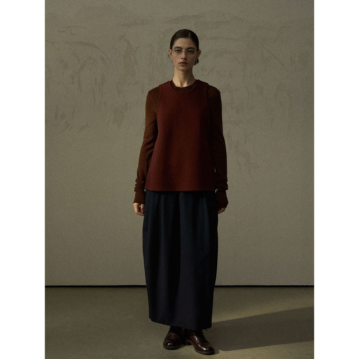 Autumn minimalist round neck wool upright double-sided woolen A-shaped woolen vest