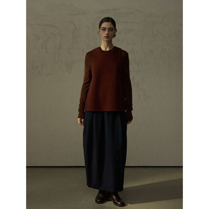 Autumn minimalist round neck wool upright double-sided woolen A-shaped woolen vest