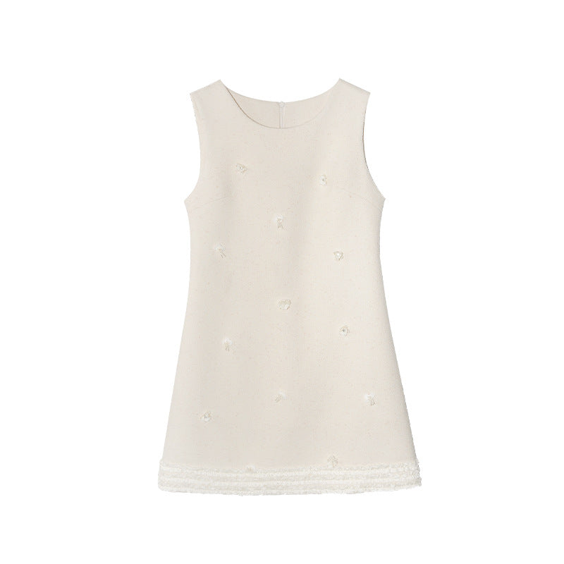 Age reduction and thin stacking sleeveless crew neck vest dress