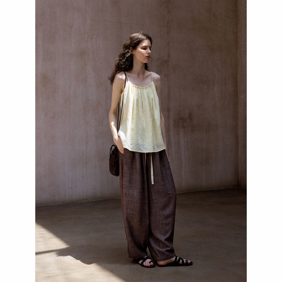 Summer cool and breathable linen imitation denim elastic waist commuting versatile casual balloon pants