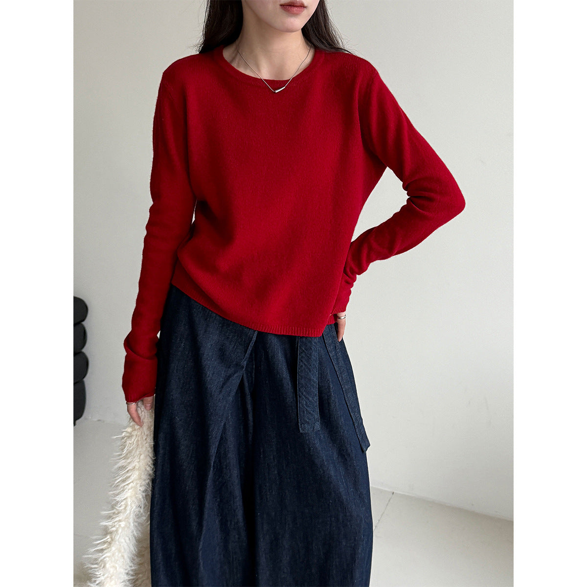 Korean high-end versatile wool knitted bottoming shirt women's autumn new slim-fitting and thin top