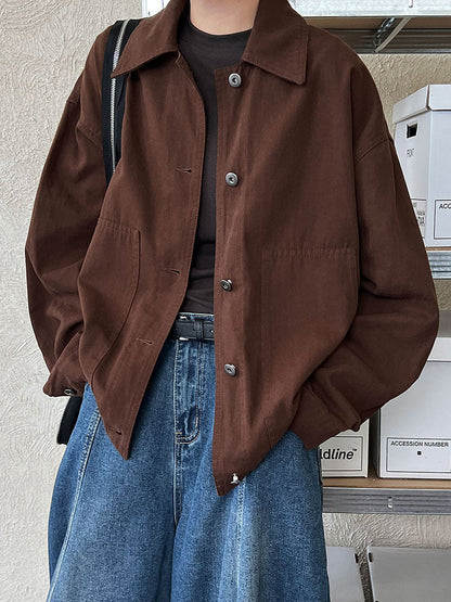 Vintage cargo lapel cardigan fleece jacket women's autumn new casual versatile silhouette jacket