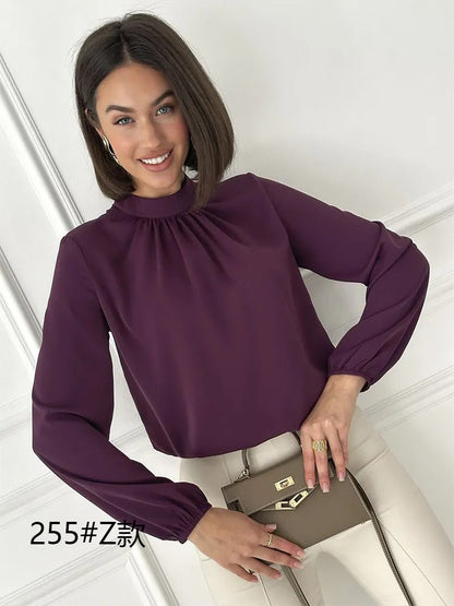 Round Neck Long Sleeve Shirt Women Pullover Casual Top