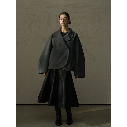 Winter delicate soft wool lapel versatile short double-sided tweed coat women