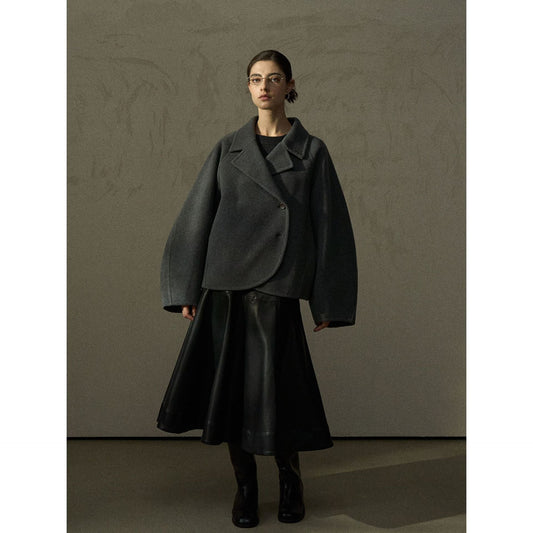 Winter delicate soft wool lapel versatile short double-sided tweed coat women