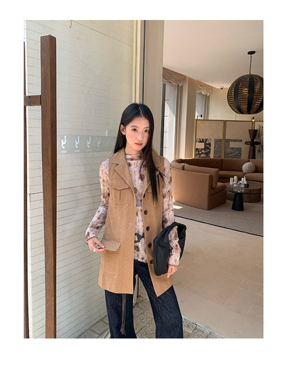 Temperament waist belt lapel long vest