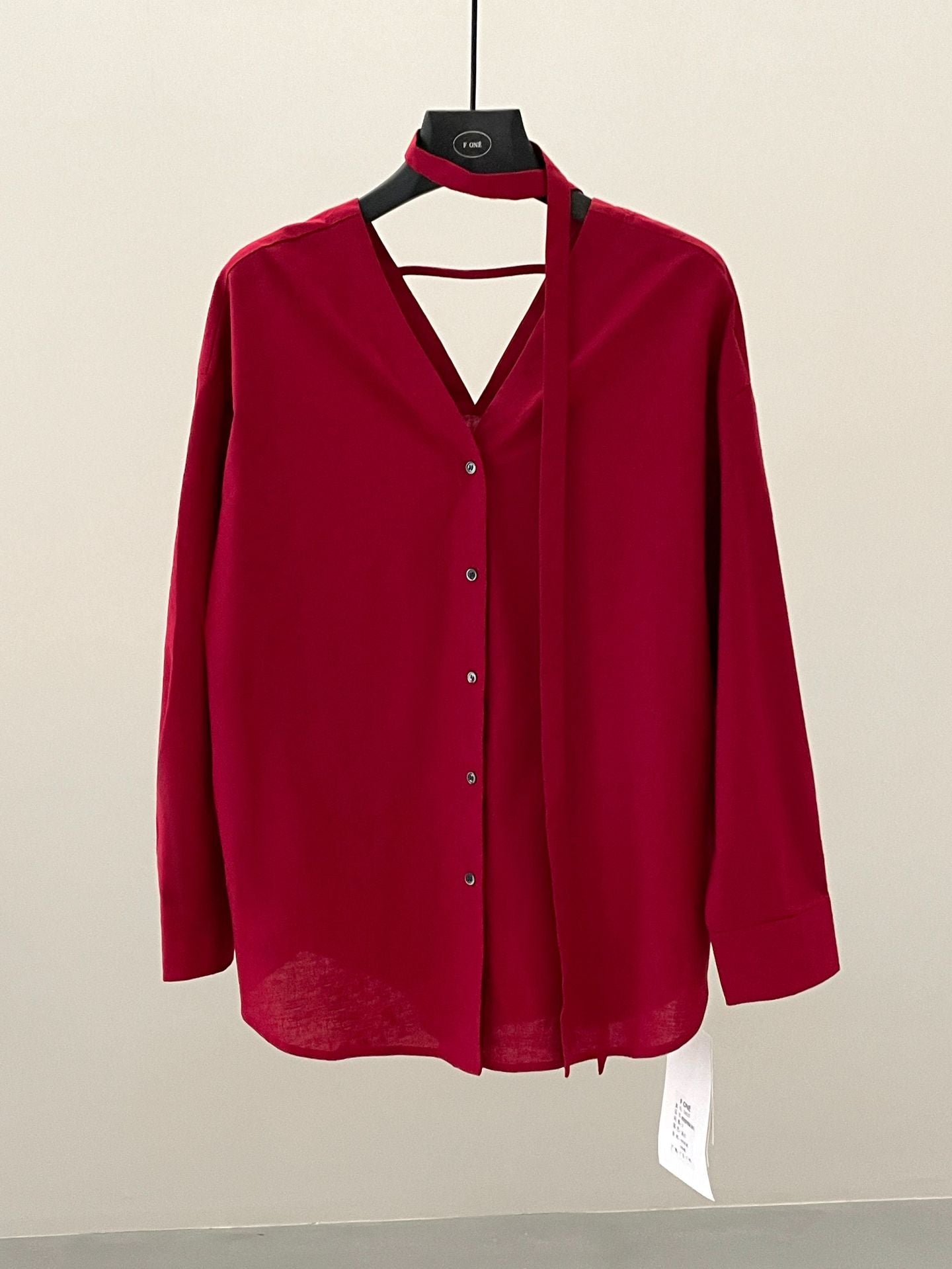 Spring red linen streamer shirt niche V-neck backless lazy shirt