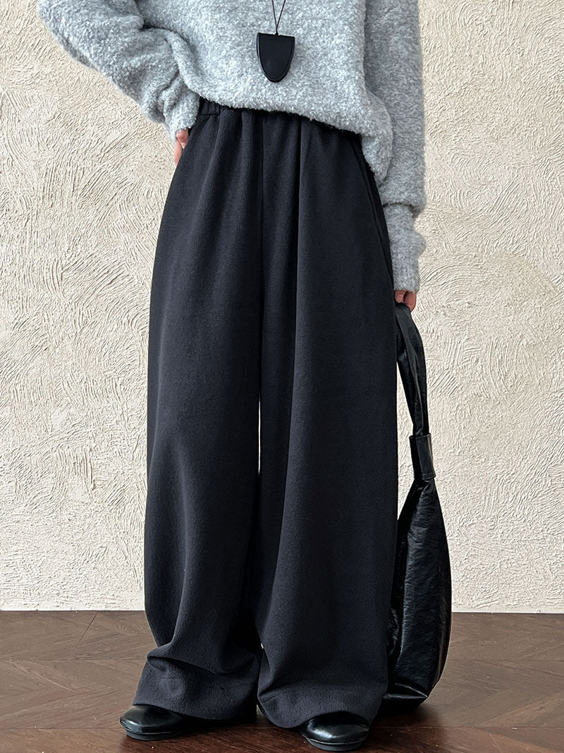 Korean wool plush texture, high-waisted elastic, casual, versatile straight-leg trousers, women's winter new style