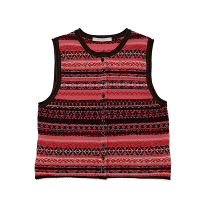 Winter new casual crew neck wool Fair Island floating thread jacquard cardigan vest