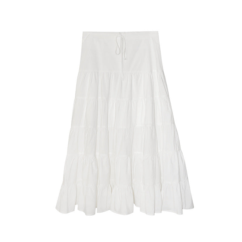 Early spring vacation style beautiful temperament high waist big swing half body cake skirt girl