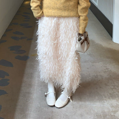 French gentle fairy skirt straight thin feather fringed skirt