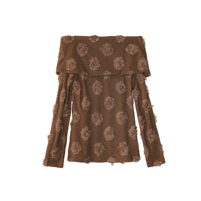 Japanese retro sweet age-reducing texture long-sleeved one-word shoulder bottoming shirt
