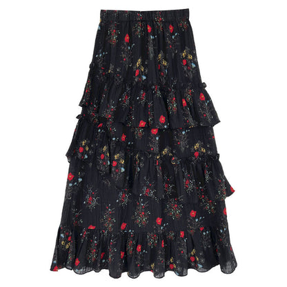 French romantic split cake skirt women's summer new fluffy pleated floral skirt long dress