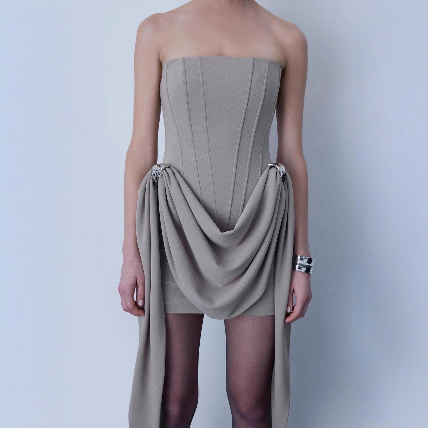 Tube top, streamer, fishbone waist and hip skirt, sexy hottie backless dress, dress.