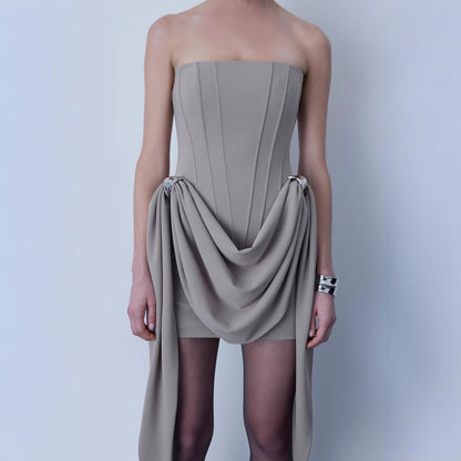 Tube top, streamer, fishbone waist and hip skirt, sexy hottie backless dress, dress.