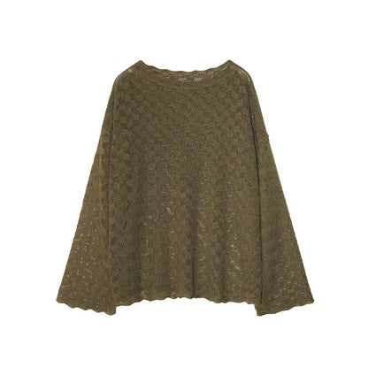 Spring Korean Tencel hemp shoulder-down knitted sweater loose temperament versatile hollow