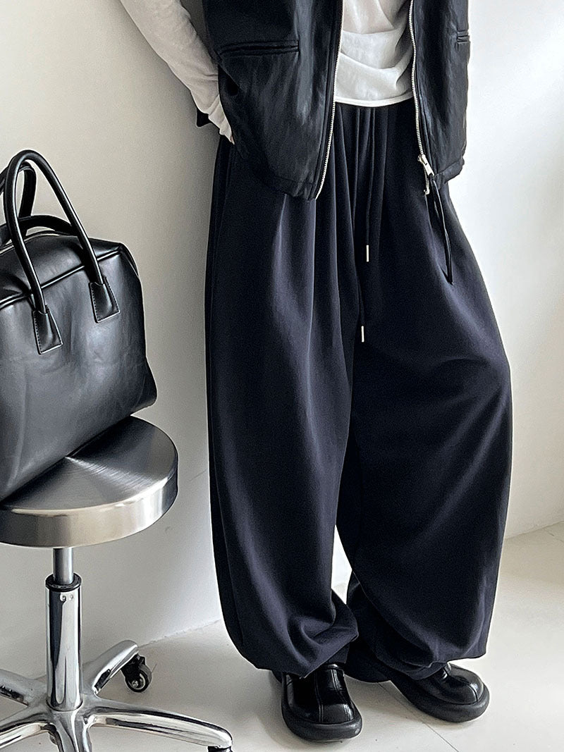 American sports high waist wide legs casual pleated design sweatpants women's autumn new drawstring drape trousers