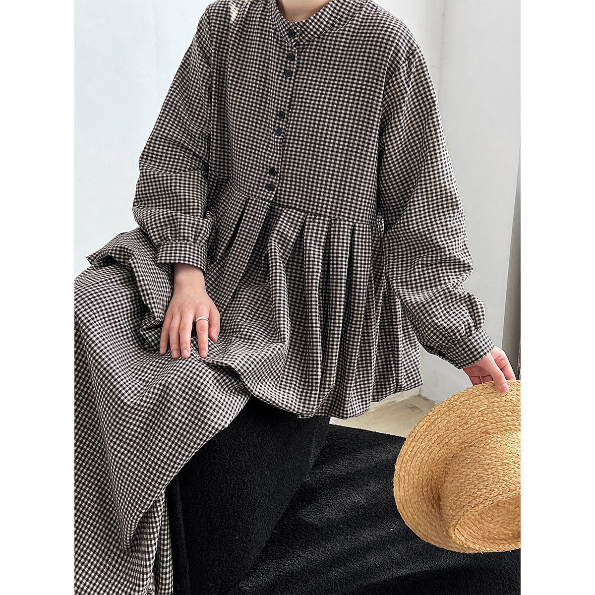 Vintage age-reducing plaid doll shirt top + bud skirt two-piece spring suit