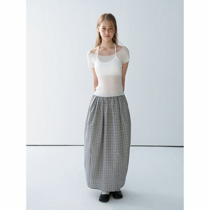 Summer Casual High Waist Plaid Tulip Versatile Long Bud Skirt