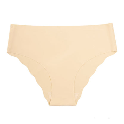 Large size seamless wavy edge panties women's soft breathable cotton women's ice silk briefs