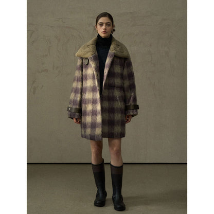 Winter alpaca hair gradual change plaid four-in-one single-sided jacket jacket