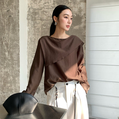 Minimalist spring asymmetrical loose-leaf shape Tencel micro-transparent shirt