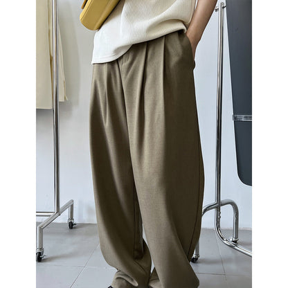 Linen silhouette high-waisted suit pants spring and autumn thin simple and loose casual straight floor-mopping trousers
