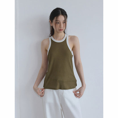 Summer new casual pure cotton contrasting color round neck simple versatile dopamine pit strip vest