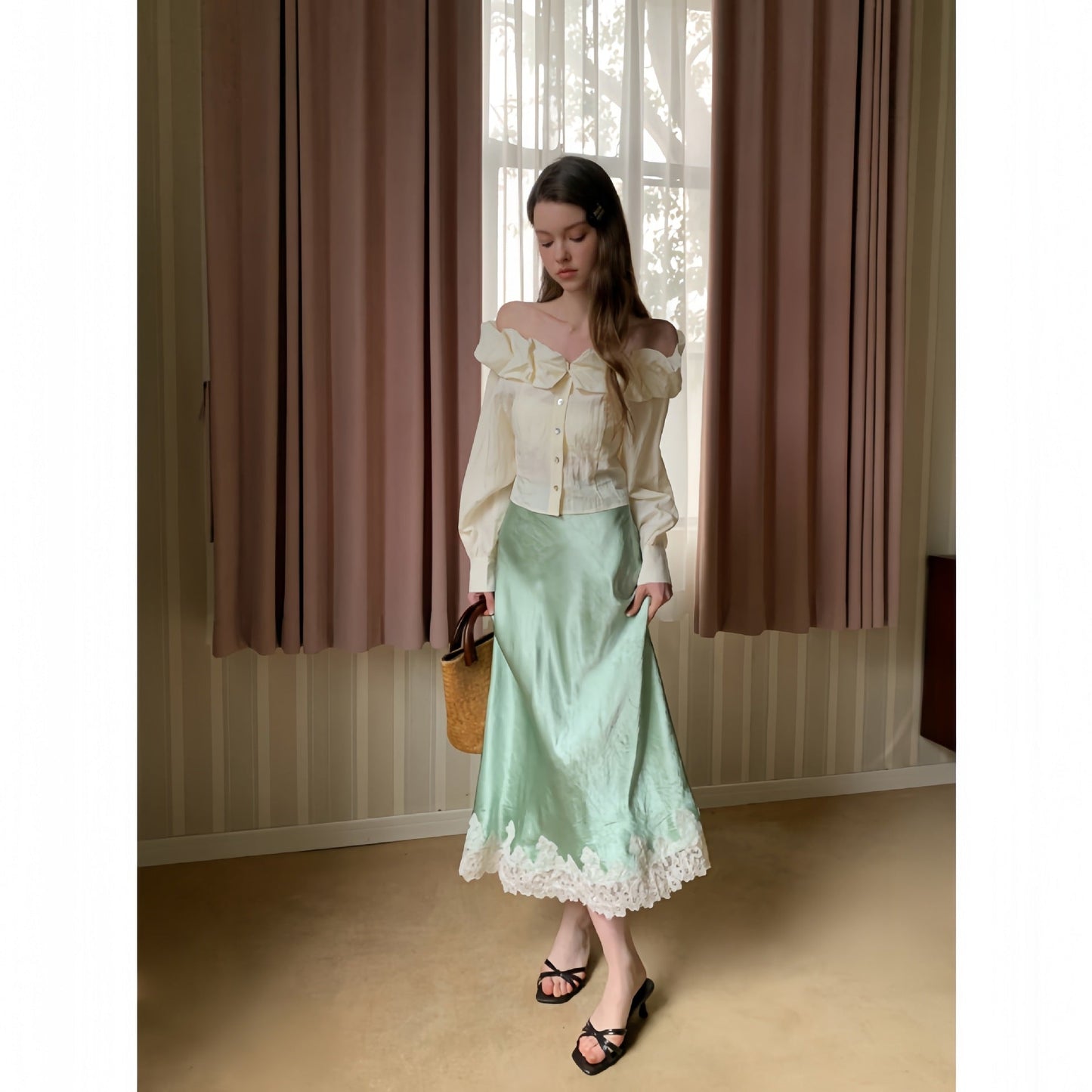 Temperament silky satin skirt