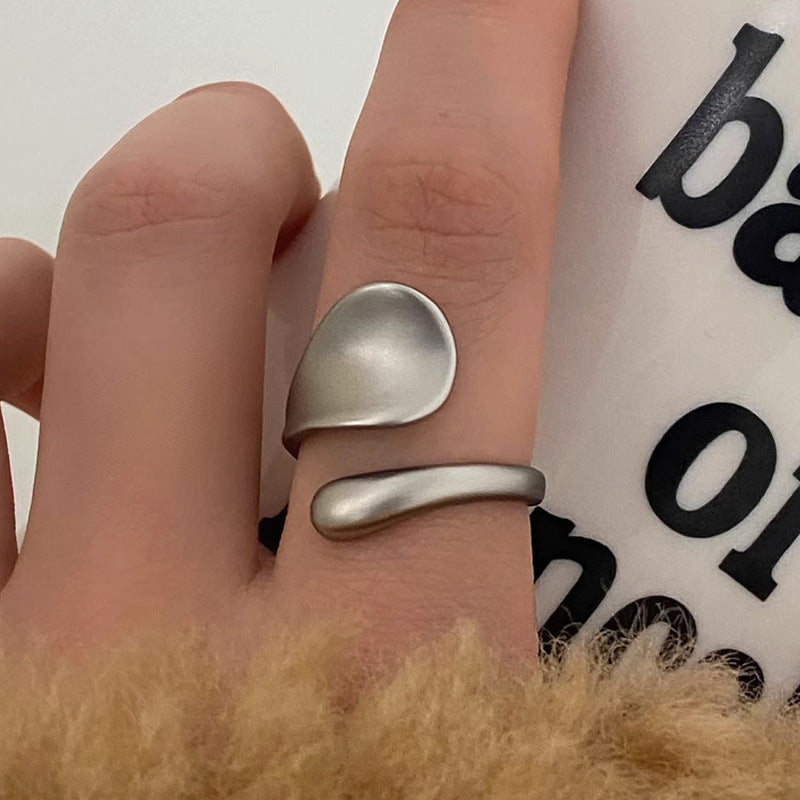 Matt gold open ring, female cold wind, simple niche design, unique index finger ring, retro ring.