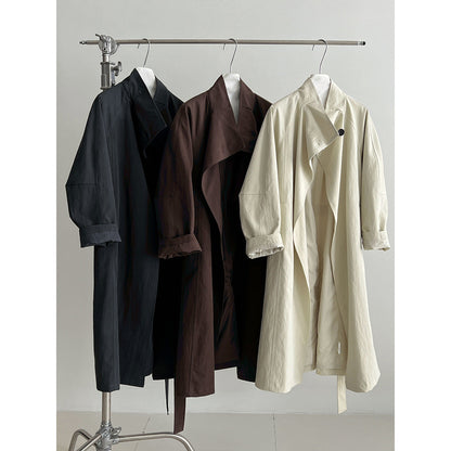 Korean high-end one-button stand-up collar loose coat women's autumn new medium and long trench coat