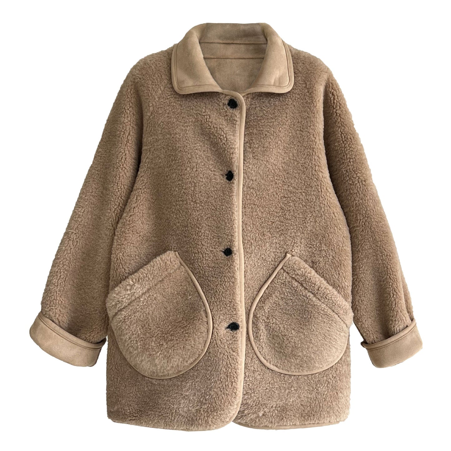Autumn and winter high-end thickened fur integrated coat women's new lamb wool retro straight coat