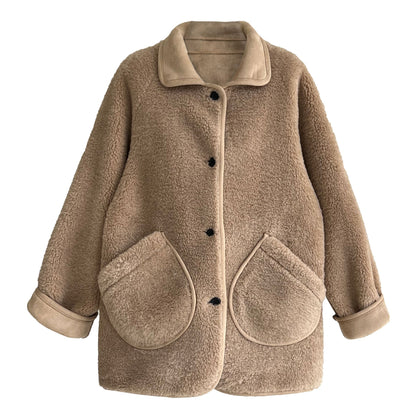 Autumn and winter high-end thickened fur integrated coat women's new lamb wool retro straight coat