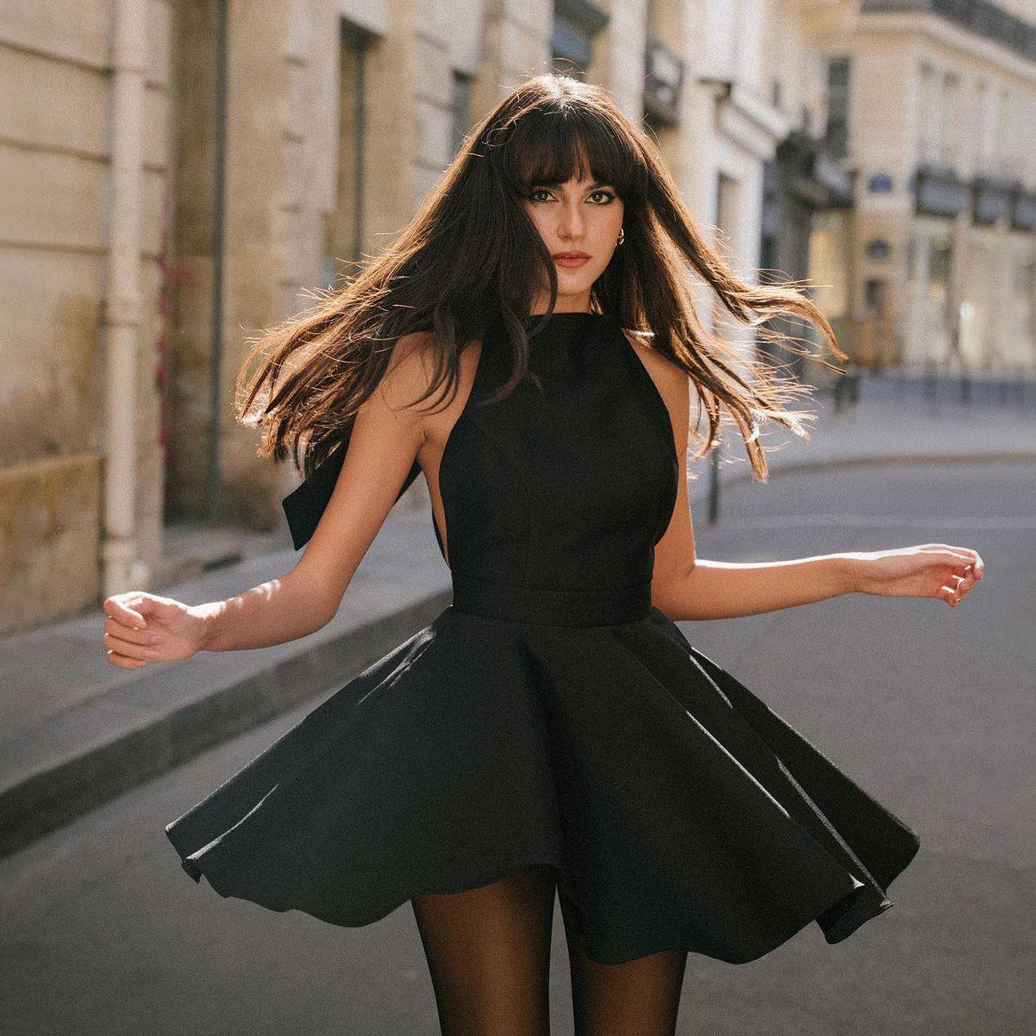 Sexy backless waist dress, bow tie neck dress
