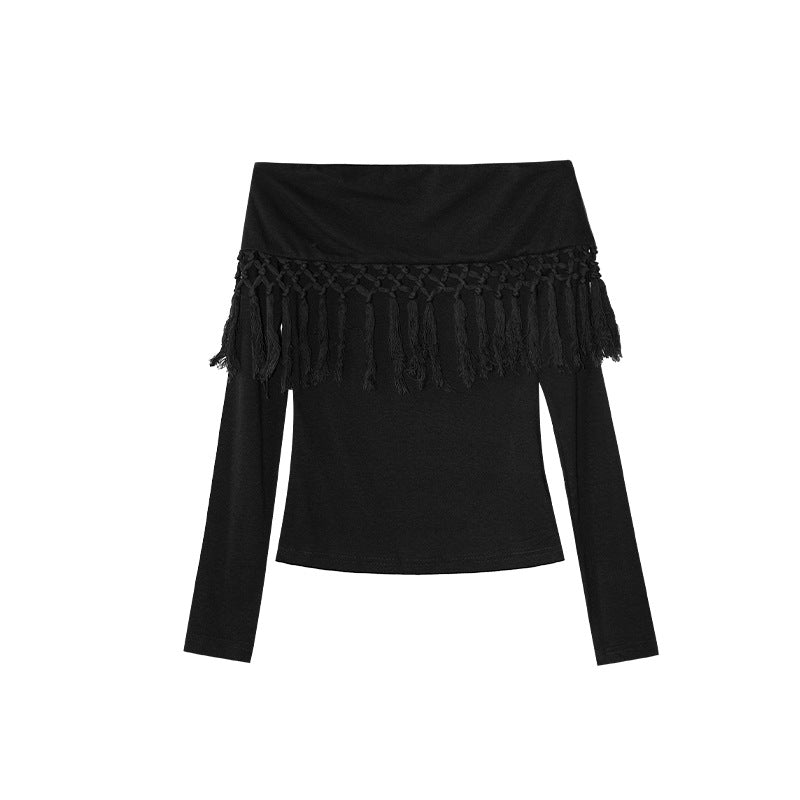 Niche fringed shoulder knitted sweater