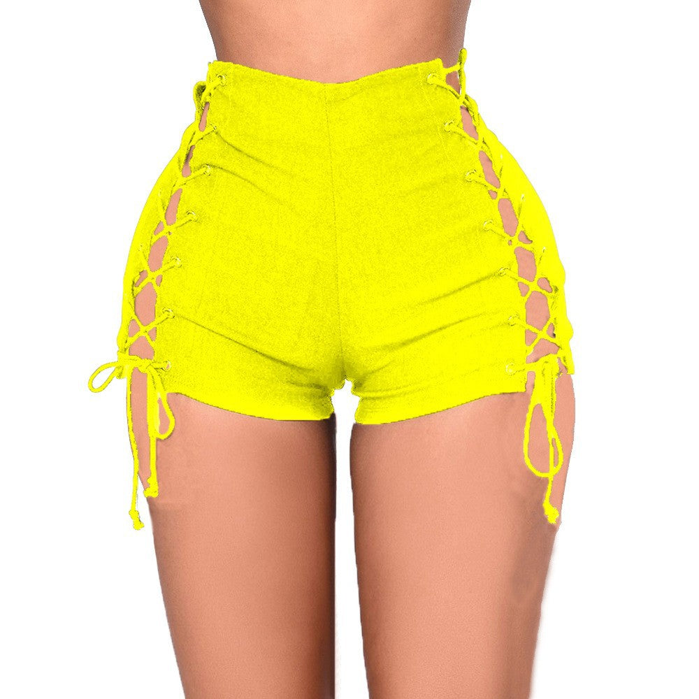 High-Waisted Denim Shorts with Side Lace-Up